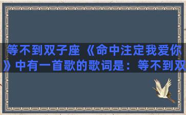 等不到双子座 《命中注定我爱你》中有一首歌的歌词是：等不到双子座，流星雨……请问这首歌叫什么名字